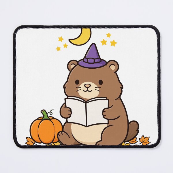 Item preview, Groundhog in a Witch Hat Reading a Book, Cute Groundhog with Pumpkin designed and sold by ElicitaDesign.