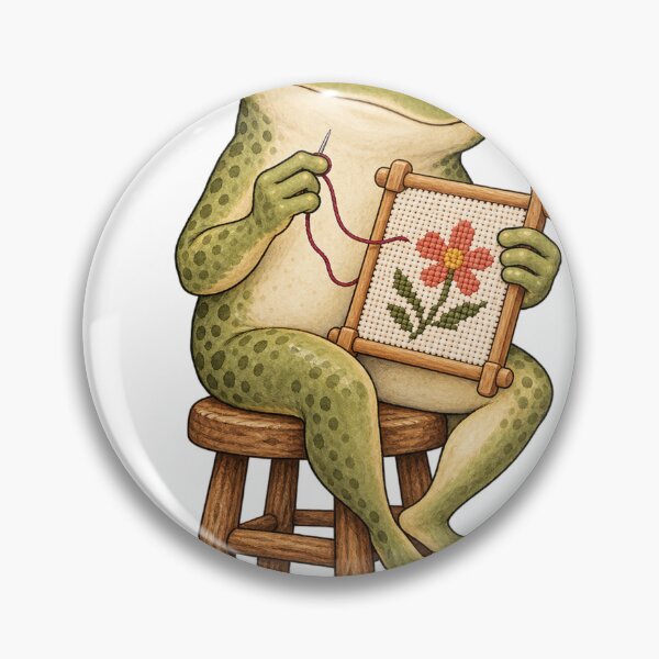 Item preview, Cute Frog Stitching a Flower – Needlepoint Lover designed and sold by B-YK Design | BYMK.