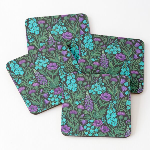 Item preview, Dark Gothic Botanical Purple Turquoise Wildflowers Pattern designed and sold by Owcomm.