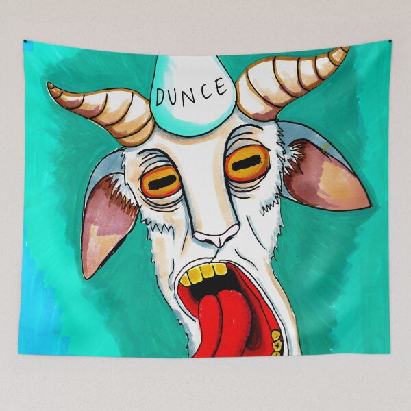 Item preview, Dumb – Screaming Goat Wearing a Dunce Hat | Funny Inktober Art designed and sold by Ashleigh O'Lynn.