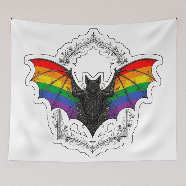 Item preview, Gothic Rainbow Bat Art Nouveau designed and sold by StateofQueer.