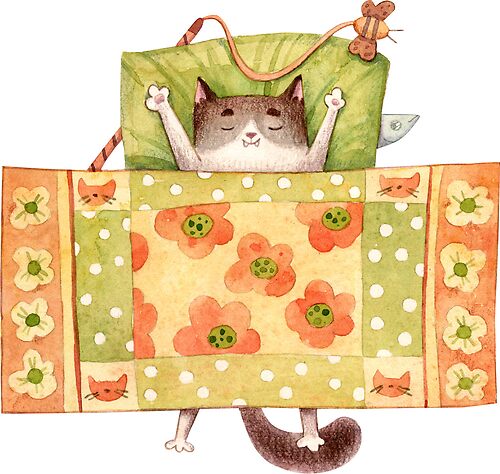 Item preview, Sleeping Cat Under a Floral Quilt designed and sold by White Rabbit Design .