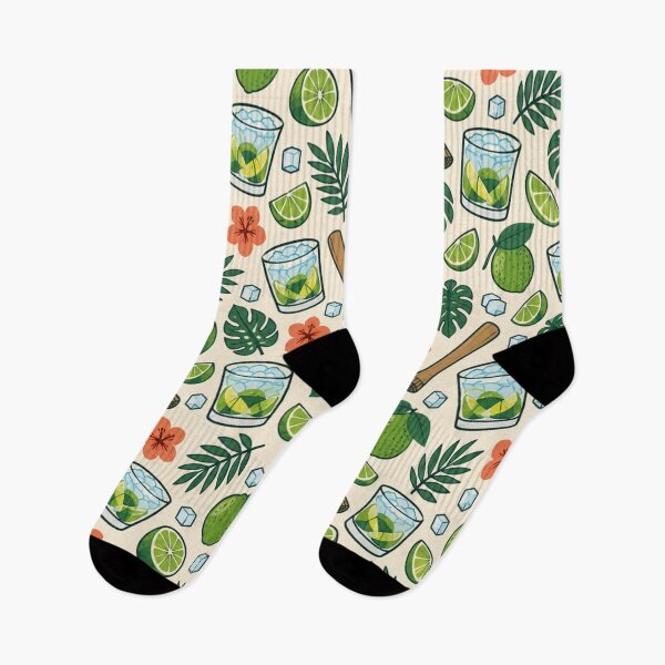 Item preview, Caipirinha Pattern | Brazilian Lime Cocktails with Muddlers, Ice and Tropical Leaves on Cream designed and sold by StickyGuys.