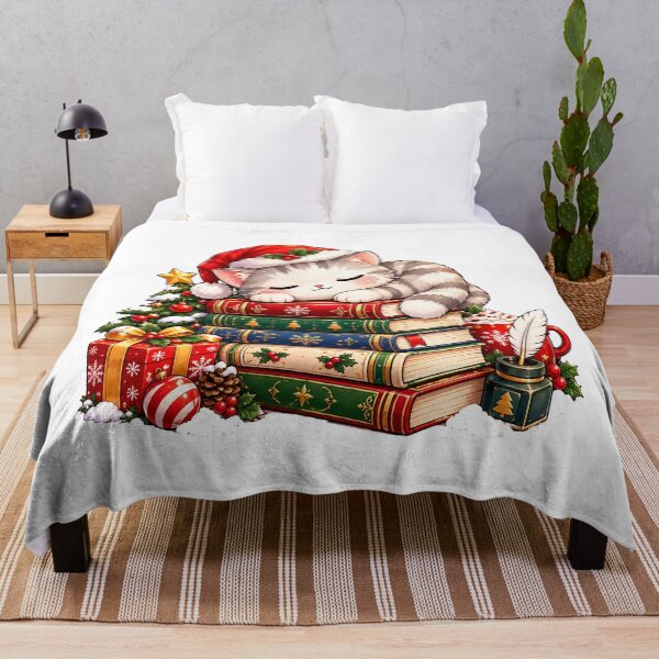 Item preview, Cute Christmas Books and a Sleeping Cat designed and sold by QuiteOrbit.