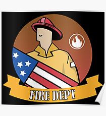 Hero Fireman USA Flag Fire Department Badge Poster