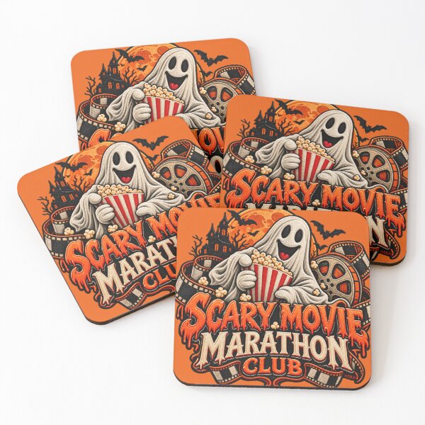 Item preview, Scary Movie Marathon Club – Retro Halloween Ghost with Popcorn | Vintage Horror Movie Embroidery Art designed and sold by Emoji Emblems.