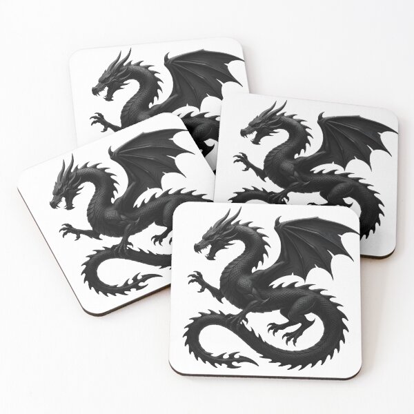 Item preview, Black Dragon Relief Art – Matte Black Winged Serpent Dragon Sculpture Style Illustration designed and sold by DragonSerpent Ink.