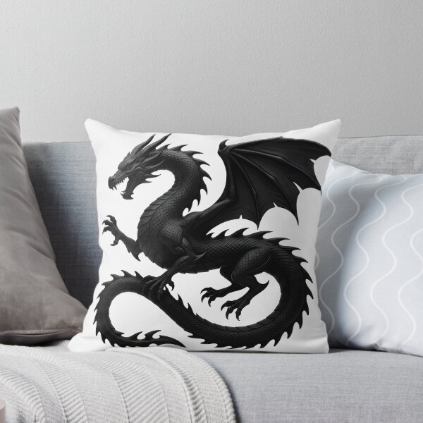 Item preview, Black Dragon Relief Art – Matte Black Winged Serpent Dragon Sculpture Style Illustration designed and sold by DragonSerpent Ink.