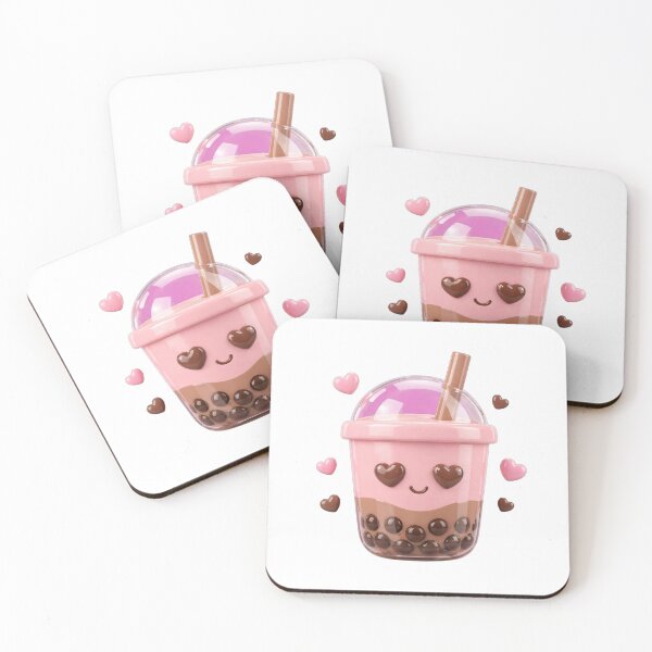 Item preview, Cute Boba Bubble Tea with Heart Eyes - Kawaii Pink Drink Emoji Art designed and sold by CozyEmojiStudio.