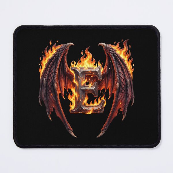 Item preview, Letter E Epic Dragon Wings And Fire Fantasy Monogram designed and sold by JunTheK.