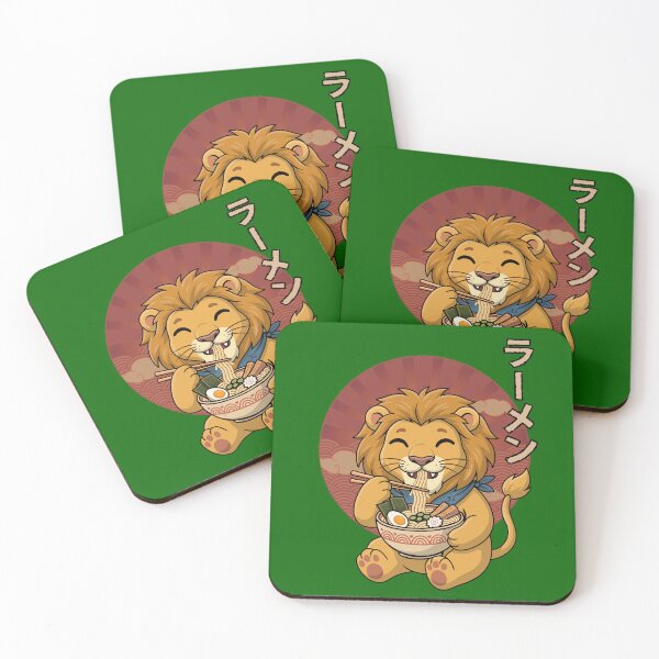 Item preview, Cute Lion Eating Ramen with Japanese Kanji Art designed and sold by JvW studios.