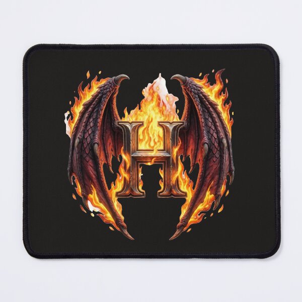 Item preview, Letter H Epic Dragon Wings And Fire Fantasy Monogram designed and sold by JunTheK.
