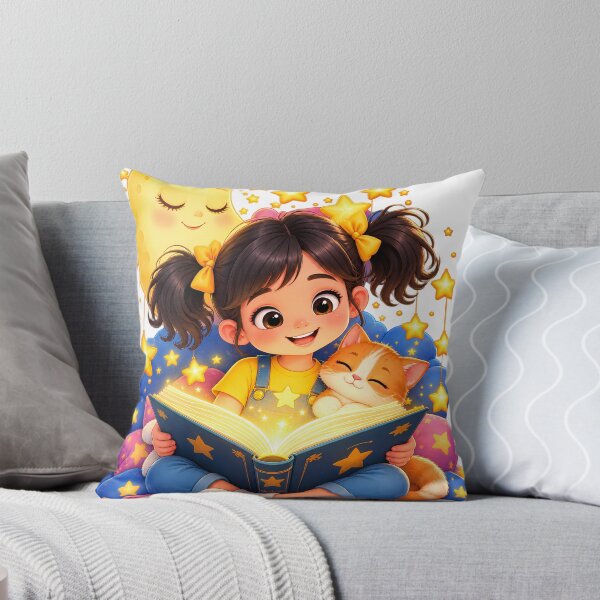Item preview, Magical Storytime Girl – Cute Moon and Cat Fantasy Illustration designed and sold by heeyalittlemind.