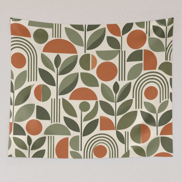 Item preview, Mid Century Modern Botanical Geometric Pattern designed and sold by ShivCraft Studio.