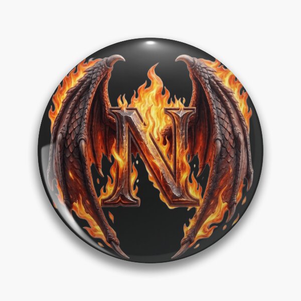 Item preview, Letter N Epic Dragon Wings And Fire Fantasy Monogram designed and sold by JunTheK.