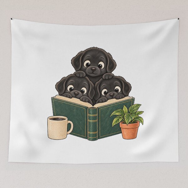Item preview, Black Puppies Reading Book Club Coffee Plant Art designed and sold by lamiarte.