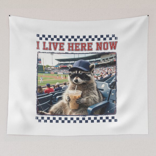 Item preview, I Live Here Now Funny Raccoon Baseball Fan  designed and sold by Shapeoart.