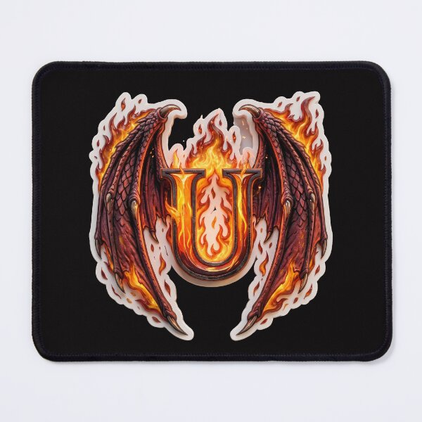 Item preview, Letter U Epic Dragon Wings And Fire Fantasy Monogram designed and sold by JunTheK.
