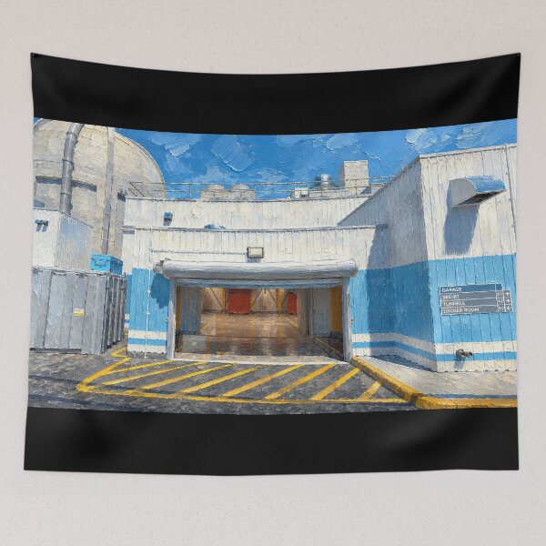 Item preview, Blue White Industrial Plant Garage Oil Painting designed and sold by BitGames.