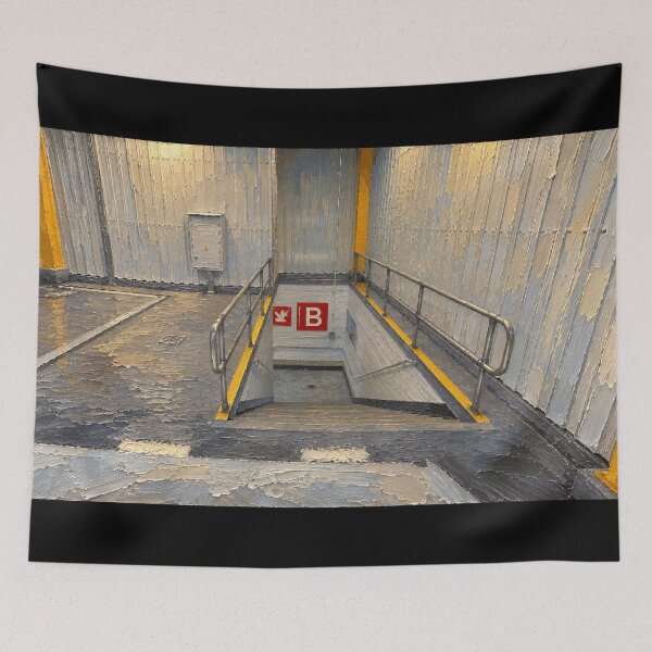 Item preview, Industrial Stairwell Down Oil Painting designed and sold by BitGames.
