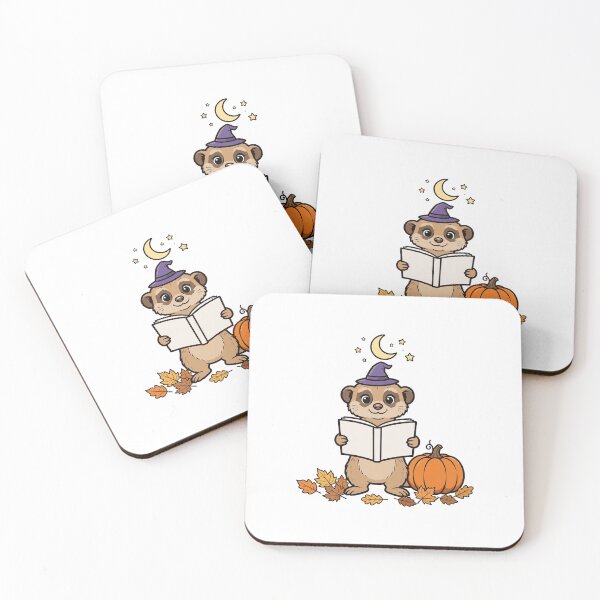 Item preview, Meerkat in a Witch Hat Reading, Cute Meerkat with Book, Pumpkin, Moon and Stars designed and sold by ElicitaDesign.