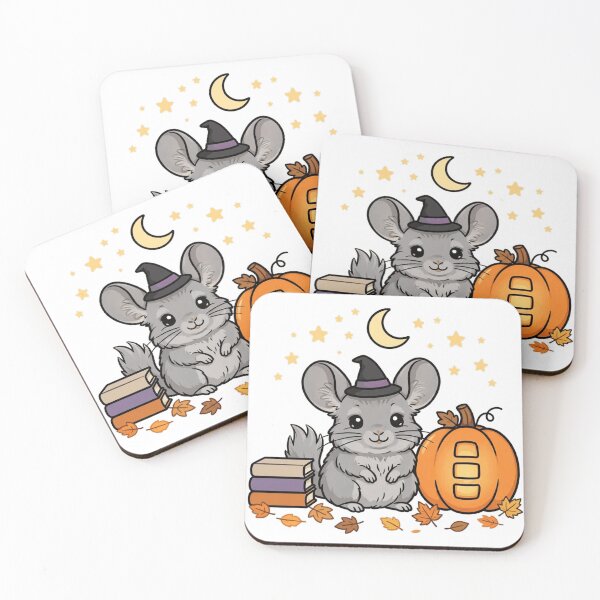 Item preview, Chinchilla in a Witch Hat with a Pumpkin Lantern, Cute Chinchilla, Pumpkin, Moon and Stars designed and sold by ElicitaDesign.