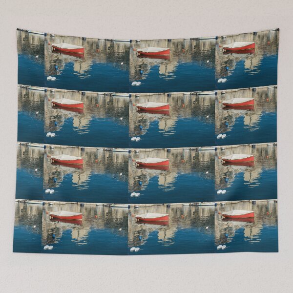 Item preview, The Red Maltese Boat - a Little Fishing Boat at Anchor designed and sold by Georgia Mizuleva.