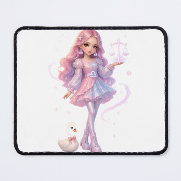Item preview, Libra Zodiac Futuristic K-pop Heroine Doll Girl with Scales and Swan – Astrology Gift designed and sold by AliceMonberCom.