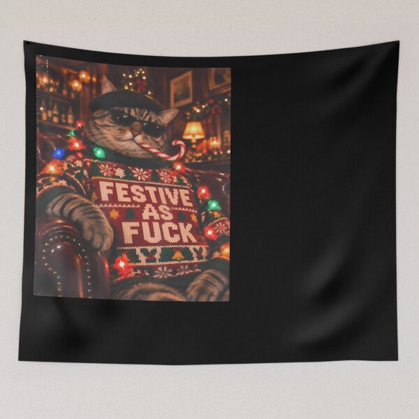 Item preview, Retro Funny Black Cat Candy Cane Festive As FCK Meme Graphic designed and sold by Saily-Dorana.