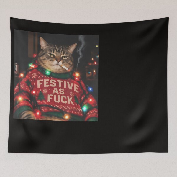 Item preview, Retro Funny Black Cat Candy Cane Festive As FCK Meme Graphic designed and sold by Saily-Dorana.