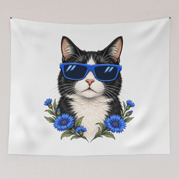 Item preview, Cool Cat with Blue Sunglasses and Flowers designed and sold by Old's Cool Cat Studio.