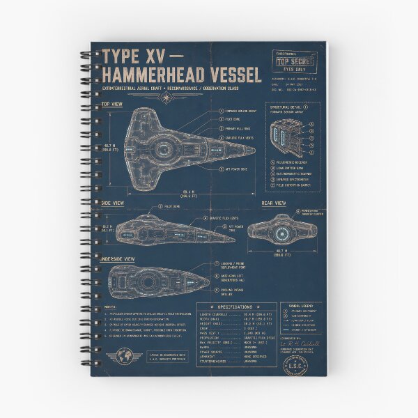 Item preview, Type XV Hammerhead Space Vessel Technical Blueprint Illustration designed and sold by potseed21.