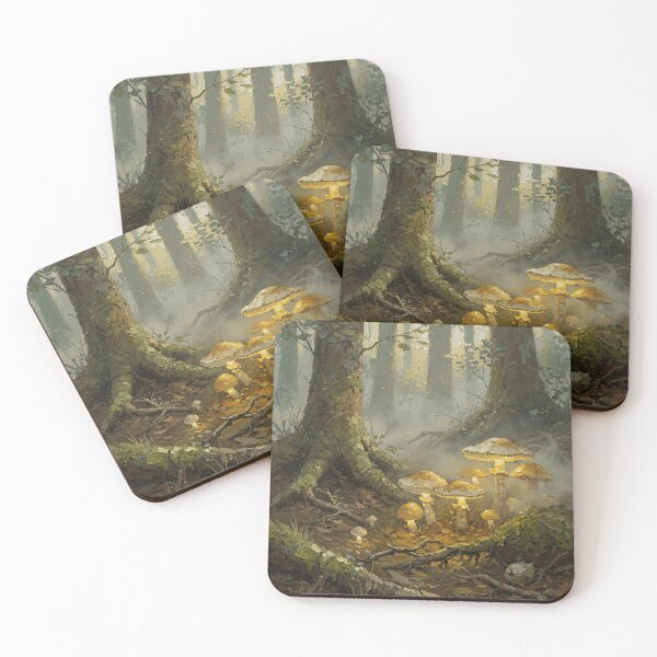 Item preview, Golden Mushrooms in a Misty Impressionist Forest designed and sold by cr6zym1nd.