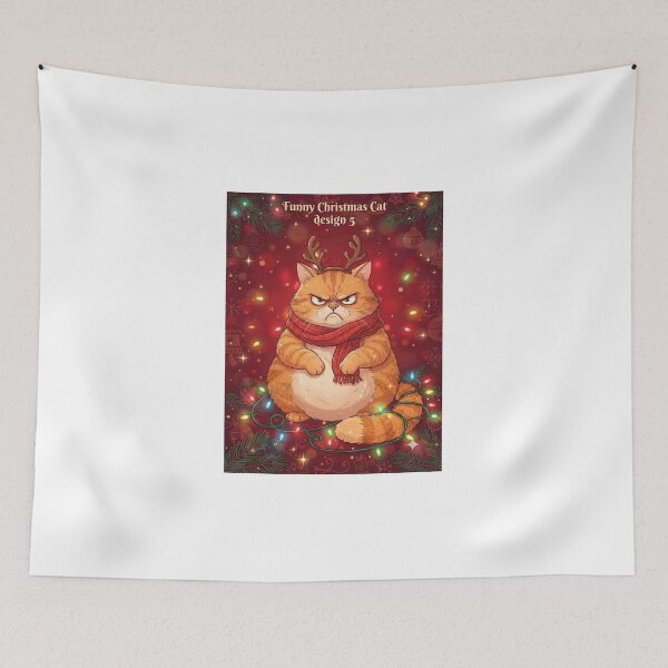 Item preview, Angry Fat Orange Cat in Reindeer Antlers and Scarf designed and sold by SAMORA ORIGINALS.