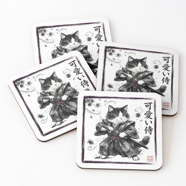 Item preview, Kawaii Samurai Cat Ink Art designed and sold by DariaDoodleArt.