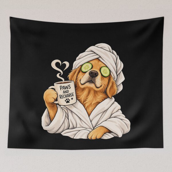 Item preview, Relaxed dog with coffee and cucumber slices designed and sold by Thankfool.