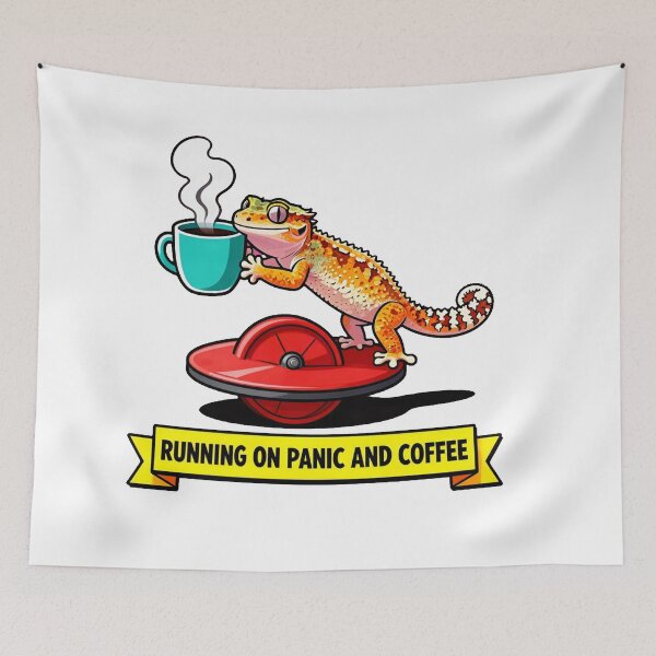 Item preview, Running On Panic And Coffee - Funny ADHD Gecko Meme designed and sold by Arc2020.