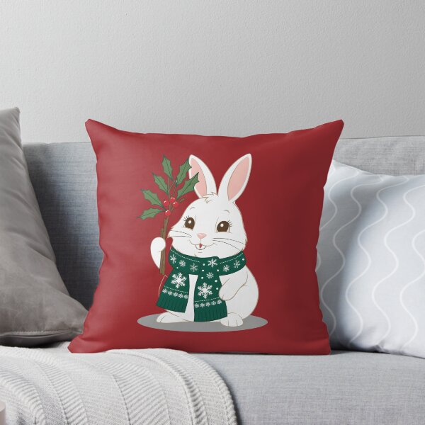 Item preview, White Christmas Rabbit with Green Scarf and Holly Branch designed and sold by LV-creator.