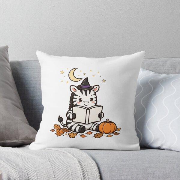 Item preview, Zebra in a Witch Hat Reading, Cute Zebra with Pumpkin, Moon and Stars designed and sold by ElicitaDesign.