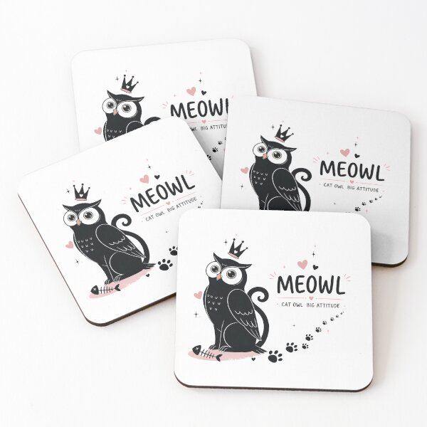 Item preview, Meowl Cat Owl Meme - Minimalist Black & White Cat Owl with Crown and Big Attitude designed and sold by pawsome purrfect.