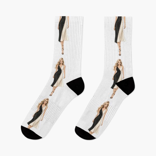 Item preview, Watercolor Fashion Blonde Girl Gemini Zodiac Black and Cream Colour Block Dress designed and sold by Alice Monber’s Illustration.