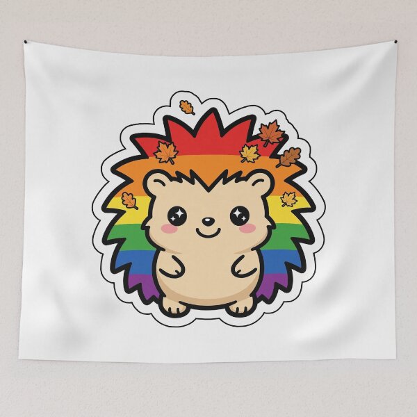 Item preview, Rainbow Hedgehog Fall Leaves Cutie designed and sold by StateofQueer.