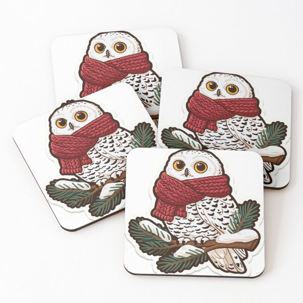 Item preview, Snowy Owl in a Red Scarf on a Pine Branch designed and sold by Dragos Nicolae  Dragomirescu.