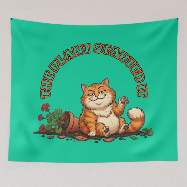 Item preview, The Plant Started It Funny Orange Cat designed and sold by ZeroContextArt.
