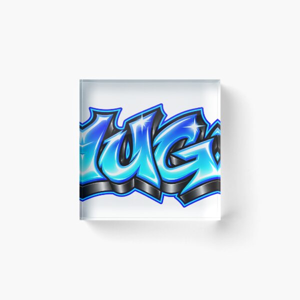 Item preview, HUGO Graffiti Name – Chrome Blue 3D Street Art Tag designed and sold by BlachGallery.