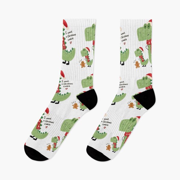 Item preview, Christmas Dinosaur Duo – Santa Hats, Red Scarves & Funny Cookie Quote designed and sold by DesignArtist.ia.