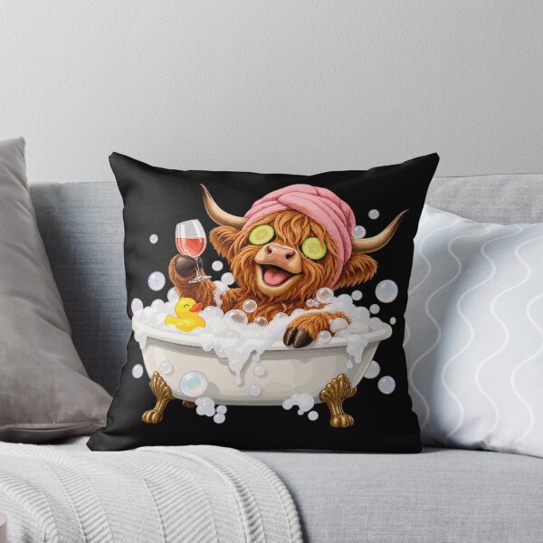 Item preview, Highland cow relaxes in a bathtub with wine designed and sold by Thankfool.