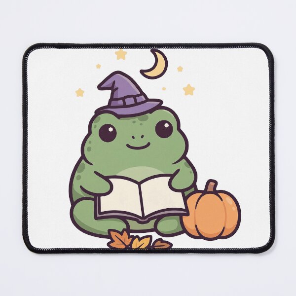 Item preview, Toad in a Witch Hat Reading, Cute Toad with Book, Pumpkin, Moon and Stars designed and sold by ElicitaDesign.