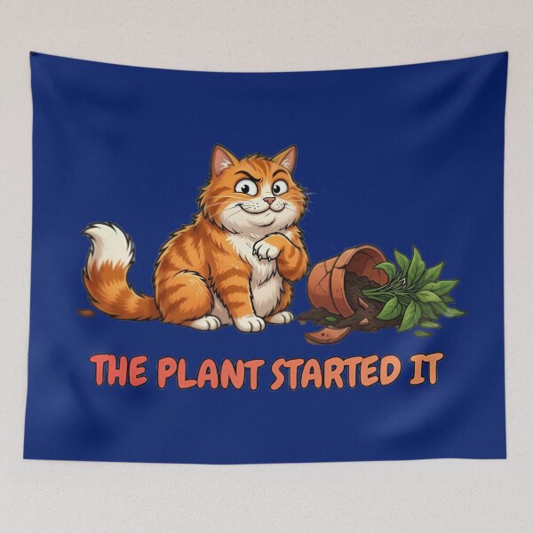 Item preview, The Plant Started It Mischievous Ginger Cat designed and sold by ZeroContextArt.