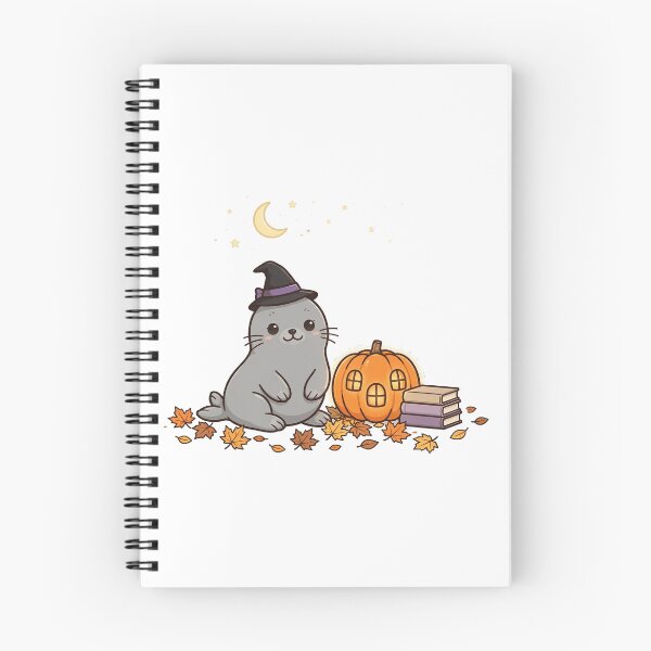 Item preview, Seal Pup in a Witch Hat with a Pumpkin Lantern, Cute Seal Pup, Pumpkin, Moon and Stars designed and sold by ElicitaDesign.